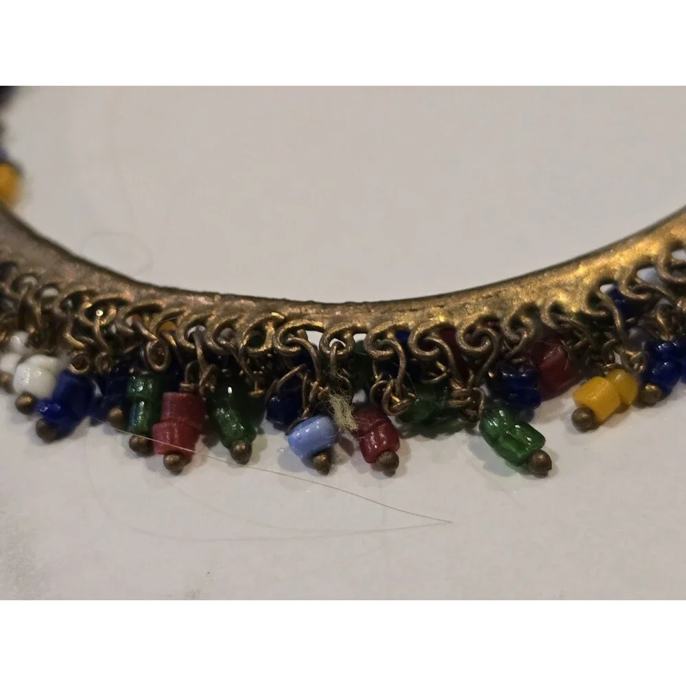 Boho Colorful Beaded Fringe Bangle Bracelet Brass Seed Bead Dangle Festival READ